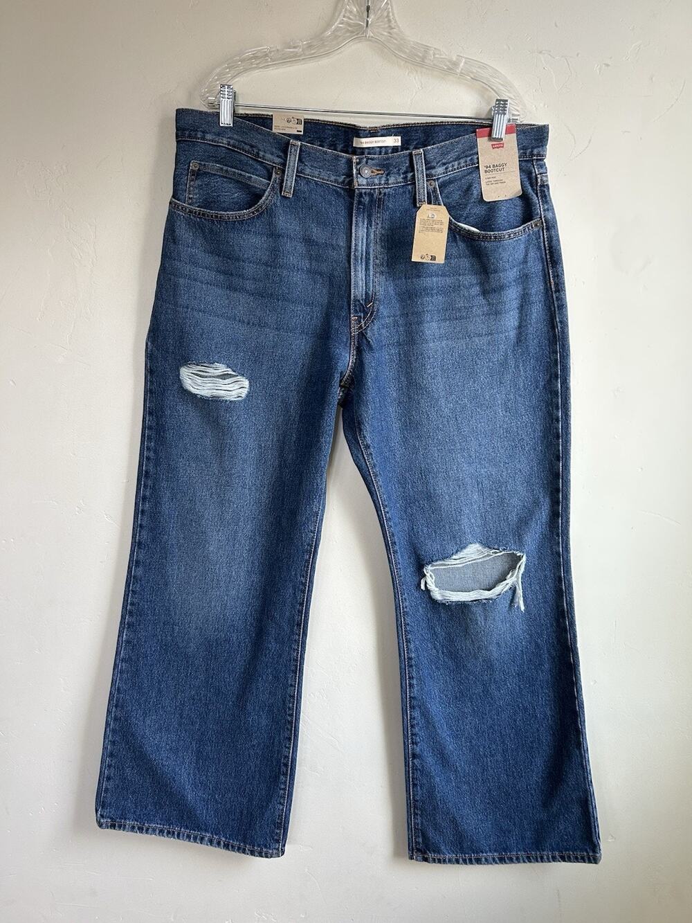Levi's 94 Baggy Wide Leg Jeans Womens 33 NWT Distressed Y2K Blue Denim